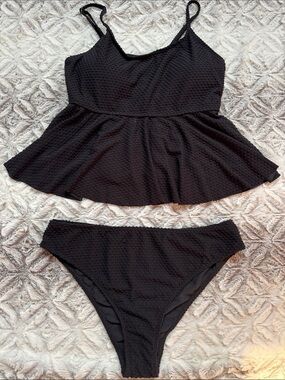 Textured Black Two-Piece Swim Set